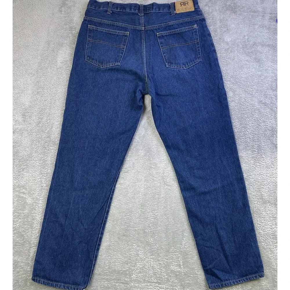Real Ranch Jeans Men 35x32 Blue Denim  100% Cotton Straight Med Wash Workwear